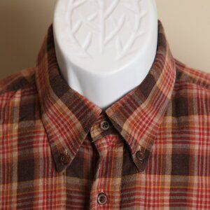 Pendleton Men's brown, red and golf plaid Canterbury Cloth wool blend shirt L